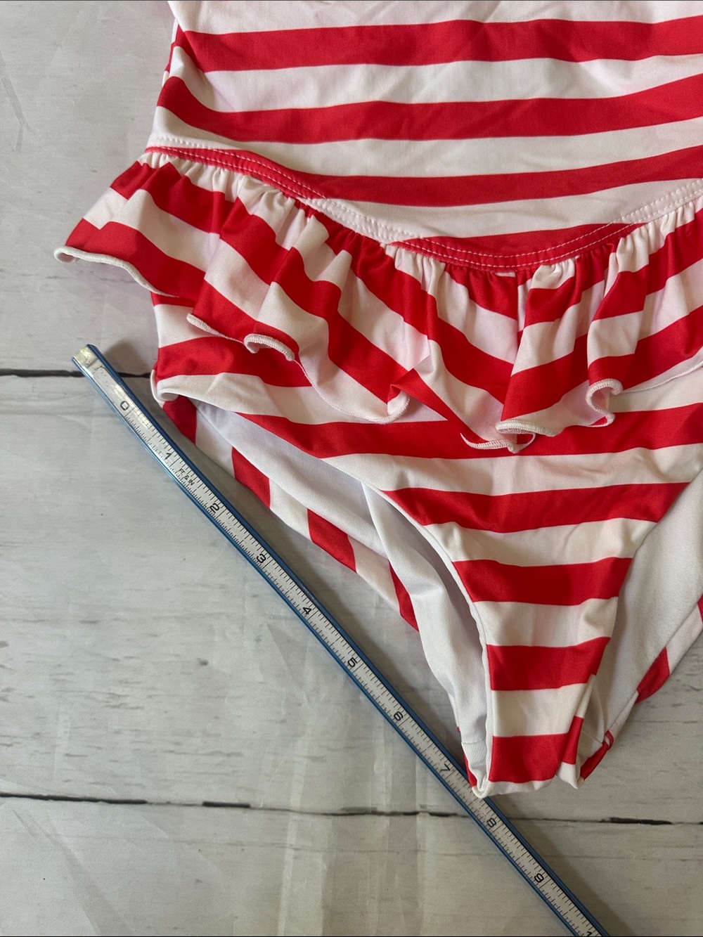 Beach Riot Kids Red & White Striped One-Piece with Peplum size 7/8 - Picture 2 of 8
